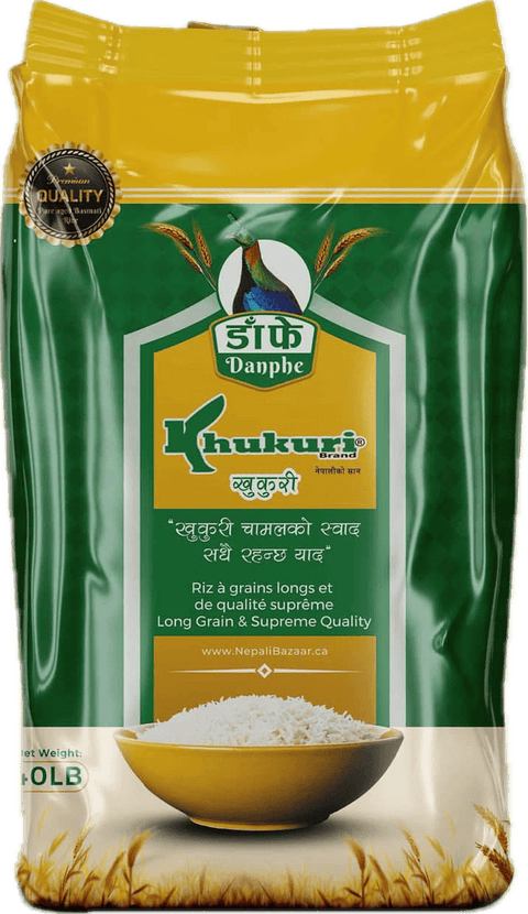 A plastic sack of Kernel Basmati Rice from Danphe of 40 lbs