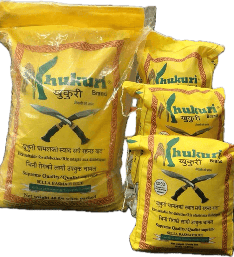 A sack of Sella Basmati Rice from Khukuri of 40 lbs