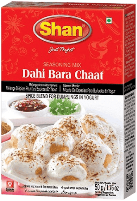 A packet of Dahi Bara Chaat Masala from Shan of 50g