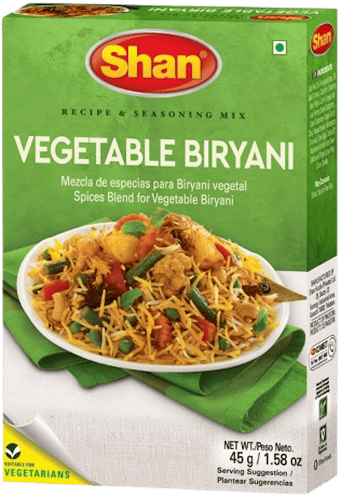 A packet of Vegetable Biryani Masala from Shan of 45g