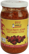 A glass bottle of Dalla Paste Achar (Hot Cherry Pepper) from Aama ko Achar of 380g