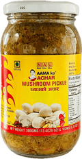 A glass bottle of Mushroom Pickle from Aama ko Achar of 380g