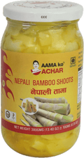A glass bottle of Nepali Bamboo Shoots from Aama ko Achar of 380g