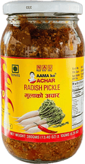 A glass bottle of Radish Pickle from Aama ko Achar of 380g