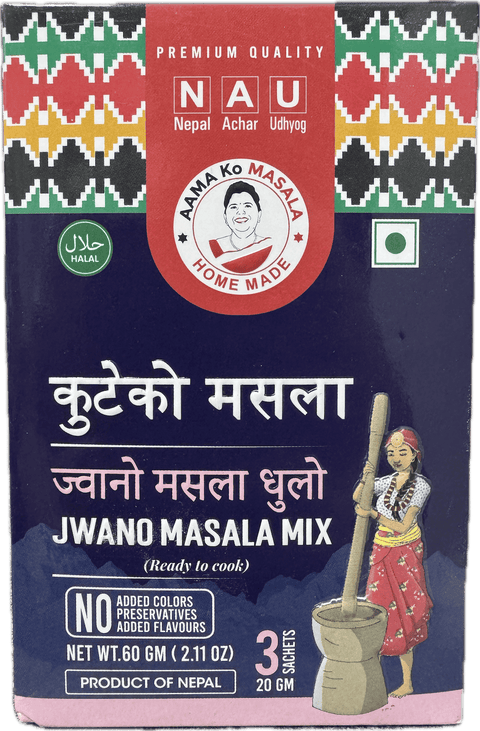A packet of Jwano Masala Mix from Aama ko Masala of 60g
