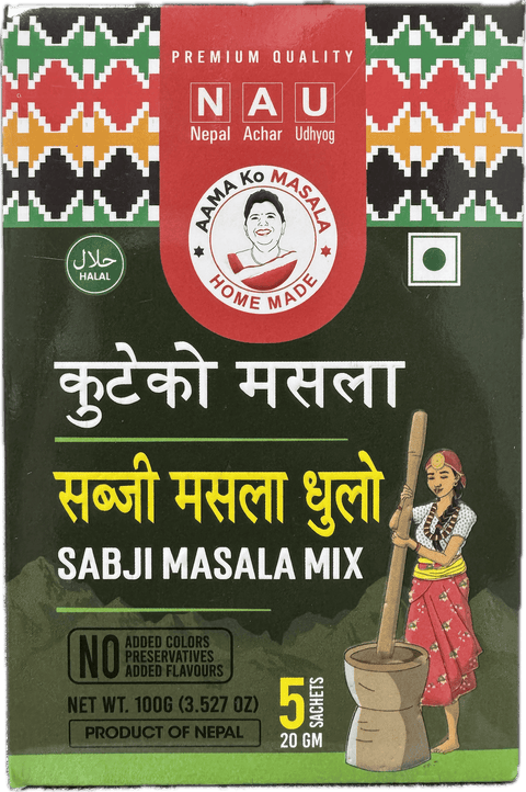 A packet of Sabji Masala Mix from Aama ko Masala of 100g