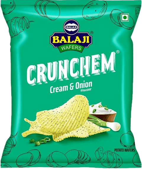 A packet of Crunchem Cream & Onion Wafers from Balaji of 135g