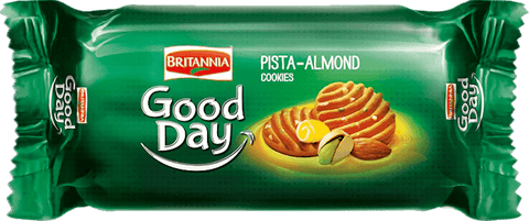 A packet of Good Day Pistachio Almond Cookies from Britannia of 75g