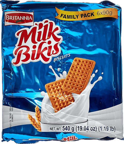 A packet of Milk Bikis from Britannia of 540g