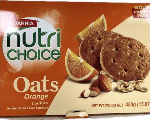 A packet of Nutri Choice Oats Orange Cookies from Britannia of 450g