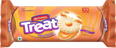 A packet of Treat Orange from Britannia of 100g