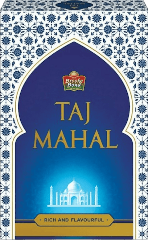 A packet of Taj Mahal Tea from Brooke Bond of 450g