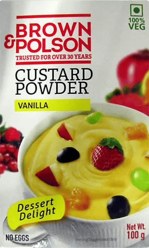 A packet of Vanilla Custard Powder from Brown & Polson of 100g