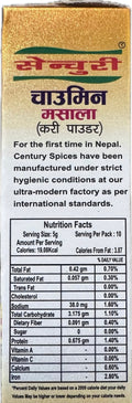 A packet of Chowmein Masala from Century of 50g with nutrition facts