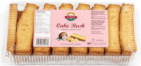 A packet of Coconut Cake Rusk from Crispy of 650g