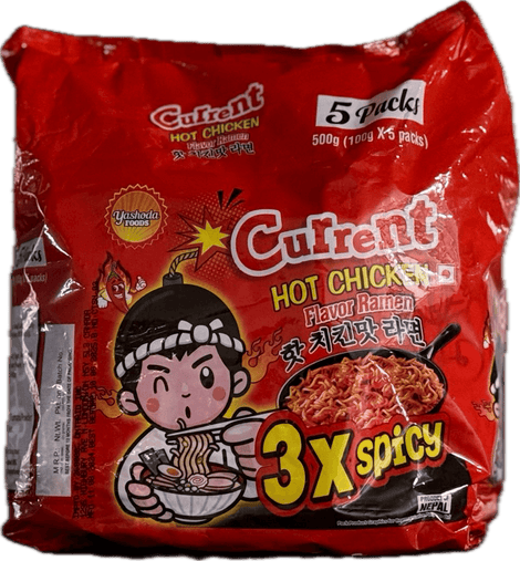 A packet of 3x Spicy Hot Chicken Flavor Ramen Noodles from Current of total 500g