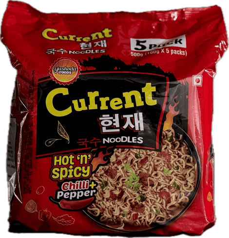 A packet of Hot n Spicy Noodles from Current of total 500g