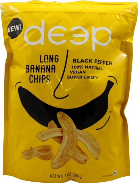 A packet of Black Pepper Long Banana Chips from Deep of 200g