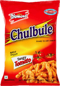 A packet of Tangy Tomato Chulbule Chips from Yellow Diamond of 120g
