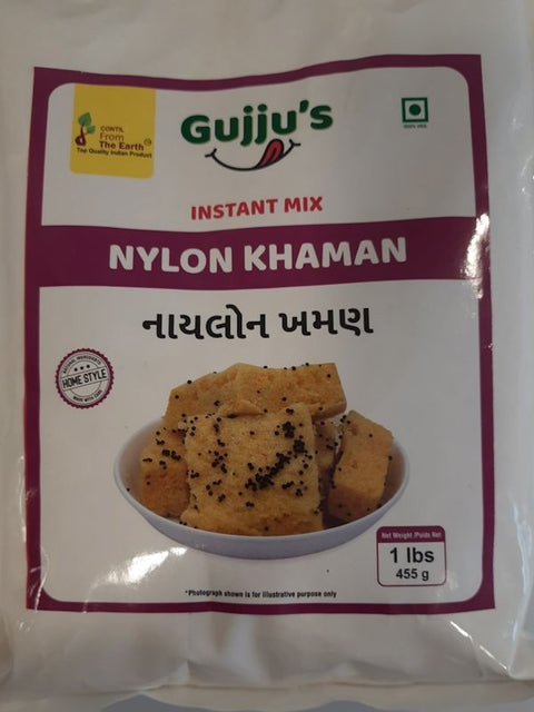 A packet of Gujju's Nylon Khaman Instant Mix from From The Earth of 455g (1lbs)