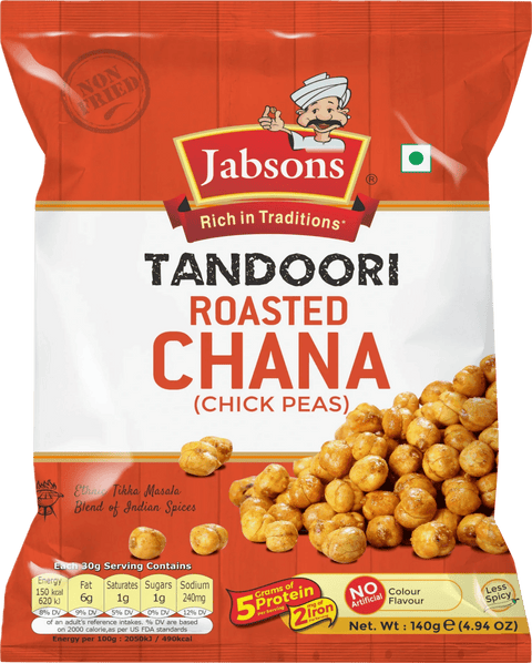 A packet of Tandoori Roasted Chana from Jabsons of 140g