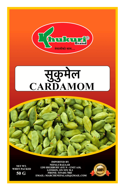A packet of Whole Cardamom from Khukuri of 50g