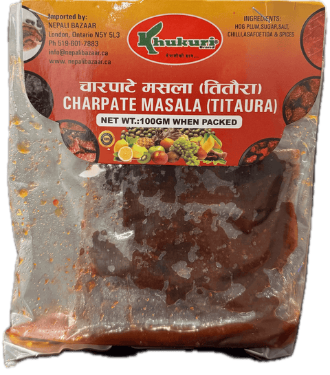 A packet of Charpate Masala Titaura from Khukuri of 100g