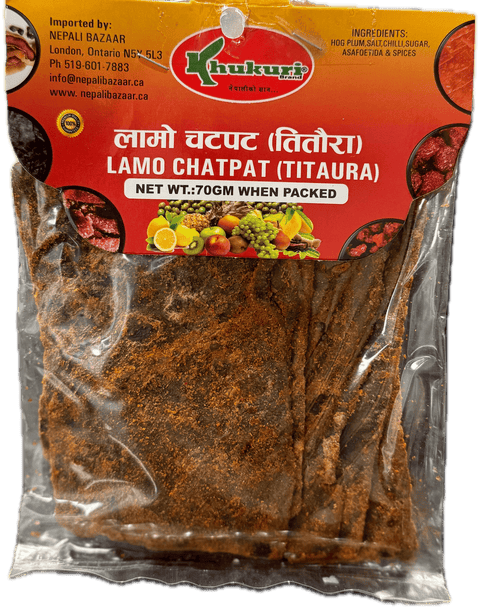 A packet of Lamo Chatpat Titaura from Khukuri of 70g