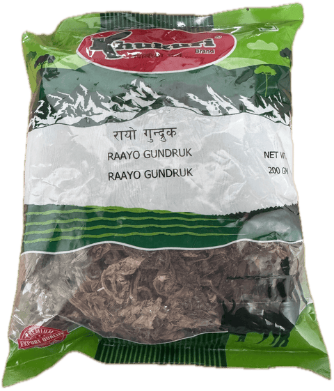 A packet of Raayo Gundruk (Fermented Mustard Leaves) of 200g