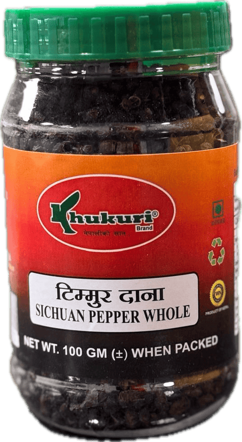 A plastic bottle of Timur Whole (Sichuan) from Khukuri of 100g