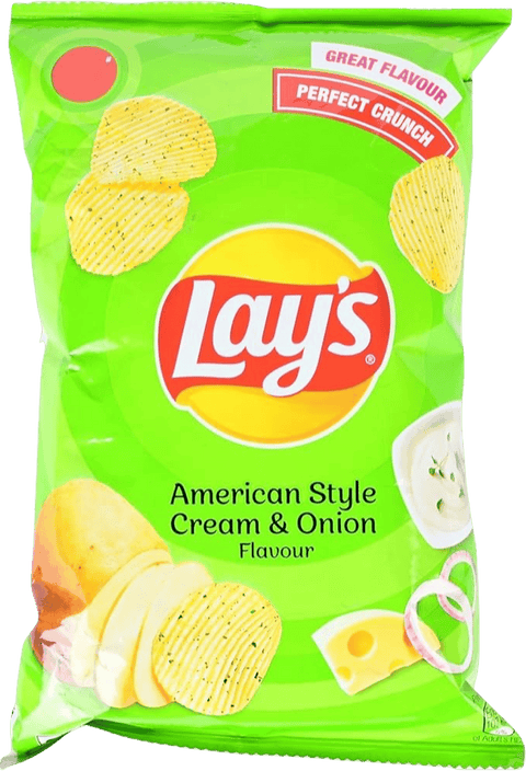 A packet of Lays American Style Cream & Onion Chips from PepsiCo India of 20g