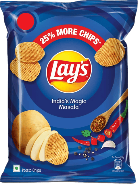 A packet of Lays India Magic Masala Chips from Pepsico India of 20g