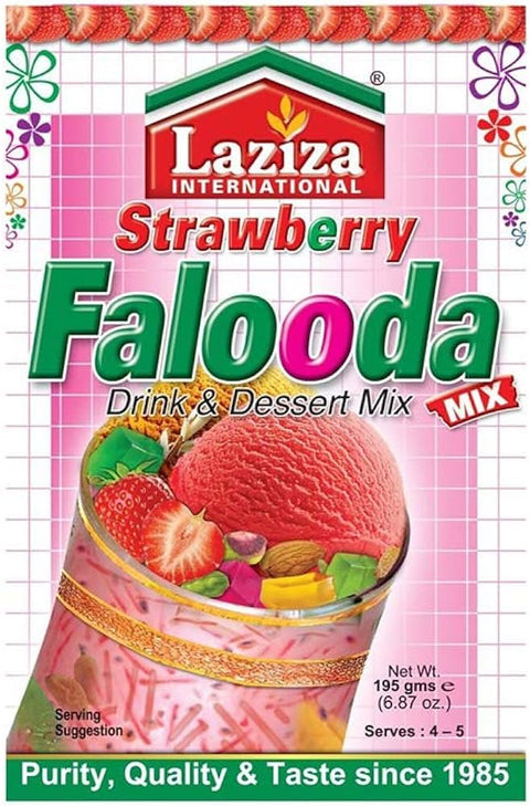 A packet of Falooda Mix Strawberry from Laziza of 195g