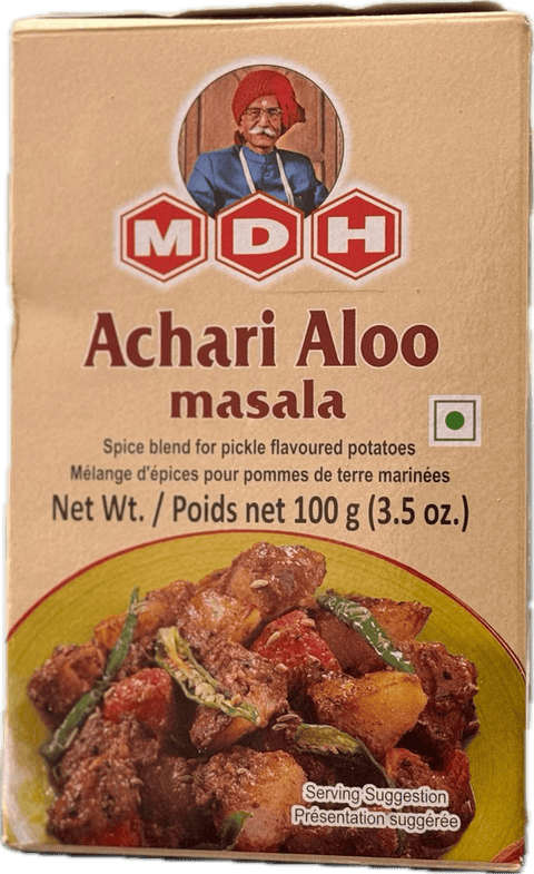 A packet of Achari Aloo Masala from MDH of 100g
