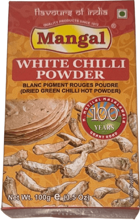 A packet of White Chilli Powder from Mangal of 100g