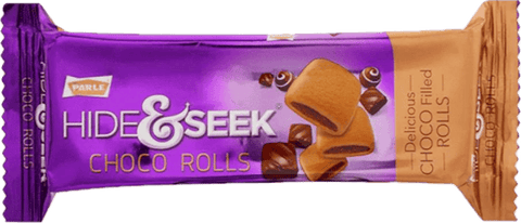 A packet of Hide and Seek Choco Rolls from Parle of 125g