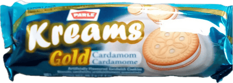 A packet of Kreams Gold Cardamom from Parle of 66.72g