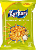 A packet of Kurkure Green Chutney Style Chips from PepsiCo India of 20g