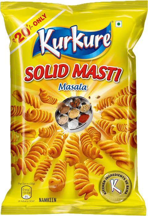 A packet of Kurkure Solid Masti Chips from PepsiCo India of 20g