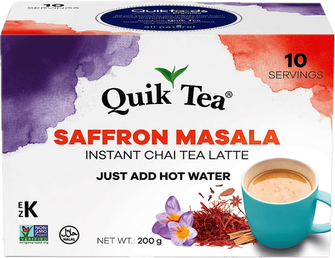 A packet of Saffron Masala Tea Mix from Quik Tea of 200g