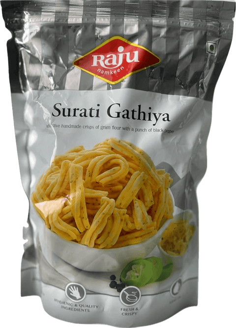 A packet of Surati Gathiya from Raju of 400g