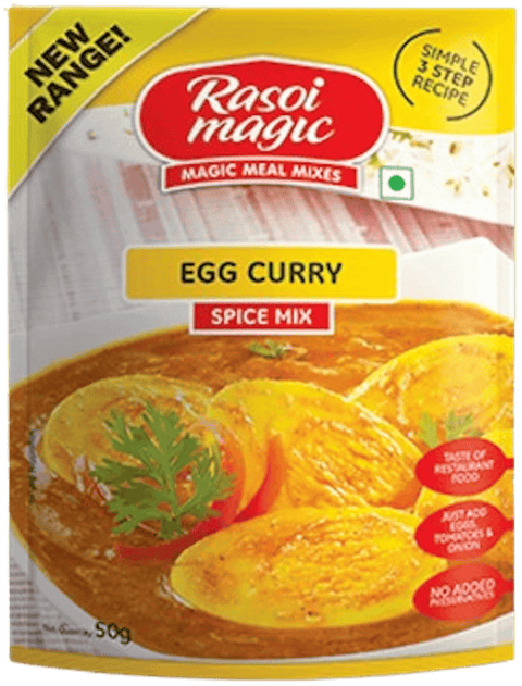 A packet of Egg Curry Spice Mix from Rasoi Magic of 50g
