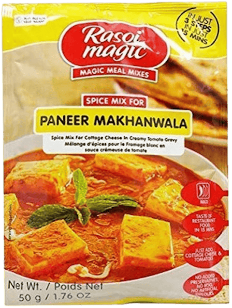 A packet of Paneer Makhanwala Spice Mix from Rasoi Magic of 50g