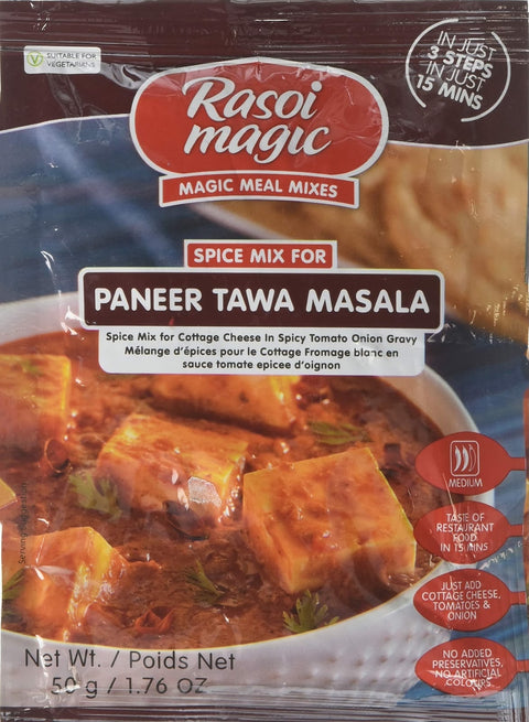 A packet of Paneer Tawa Masala Spice Mix from Rasoi Magic of 50g