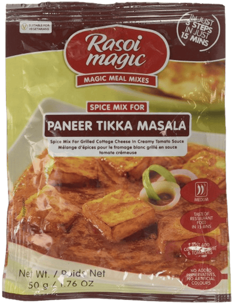 A packet of Paneer Tikka Masala Spice Mix from Rasoi Magic of 50g