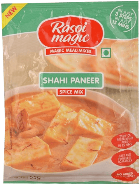 A packet of Shahi Paneer Spice Mix from Rasoi Magic of 55g