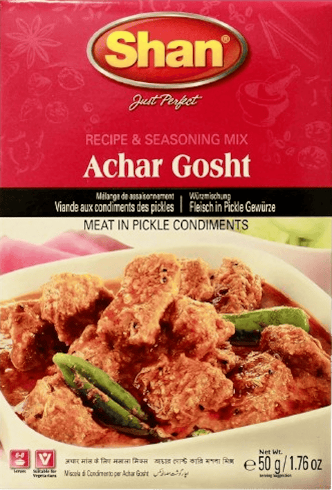 A packet of Achar Gosht Masala from Shan of 50g