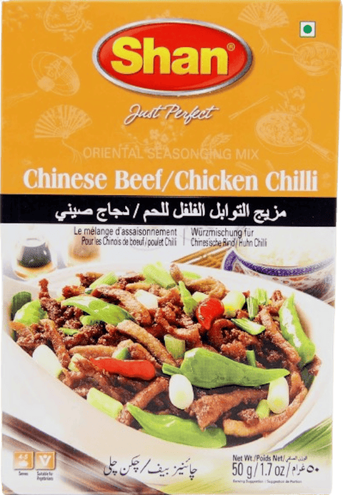 A packet of Chinese Beef/Chicken Chilli Masala from Shan of 50g