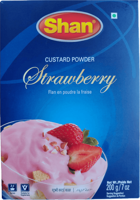 A packet of Custard Powder Strawberry from Shan of 200g