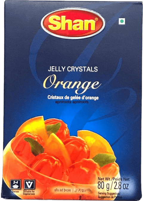 A packet of Jelly Crystals Orange from Shan of 80g